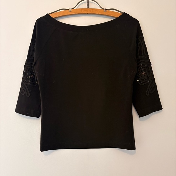 Vintage Joseph Ribkoff Black Floral Appliqué Sequin Top XS/S - Picture 5 of 5